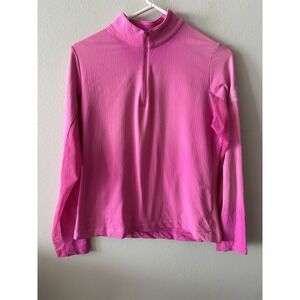 IBKUL SOLID Pink Long Sleeve 1/4 Zip Mock Golf Shirt Ballen Isles Logo UPF 50+